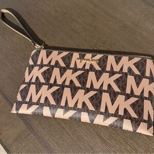 Michael Kors Tan & Brown MK Logo Wristlet